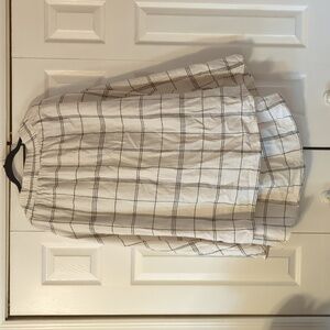 A New Day Cream And Navy Plaid Linen Skirt